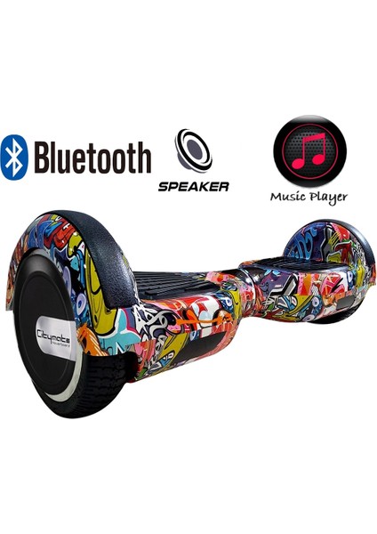 CitymateElektrikli Kaykay Hoverboard Bluetooth Hoparlörlü 6.5 Inch Akıllı Dengeli - Gökkuşağı Grafiti Desenli