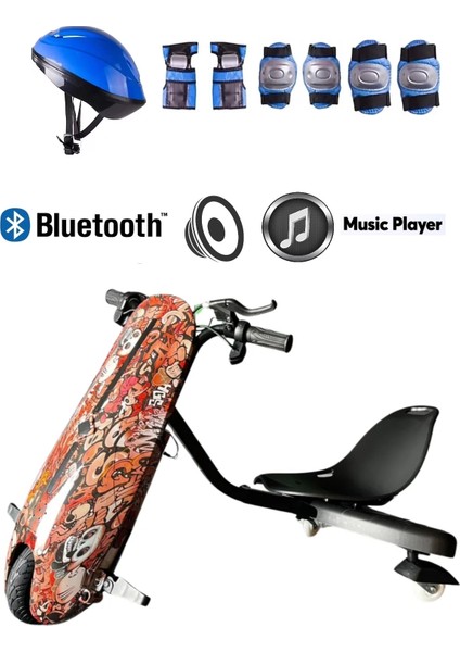 CitymateDrift Car Bluetooth Hoparlörlü Graffiti Desenli Drift Scooter Kask-Dizlik Seti Hediyeli