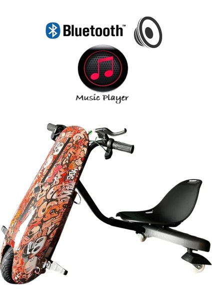 CitymateDrift Car Bluetooth Hoparlörlü Graffiti Desenli Drift Scooter Kask-Dizlik Seti Hediyeli